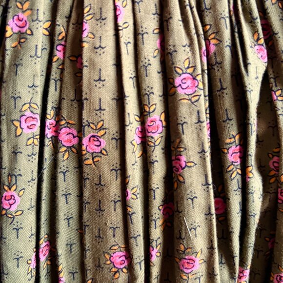 Hand Made Green & Pink Sprig Print Floral Cotton Full Folk Dance Skirt - Picture 5 of 12